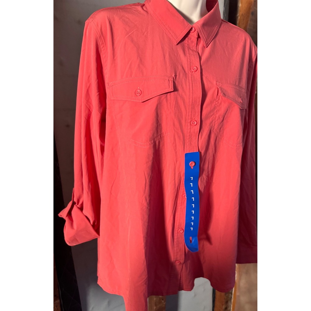 Eddie Bauer Departure 2.0 Long Sleeve Shirt Coral Pink Classic Fit 1586163 L